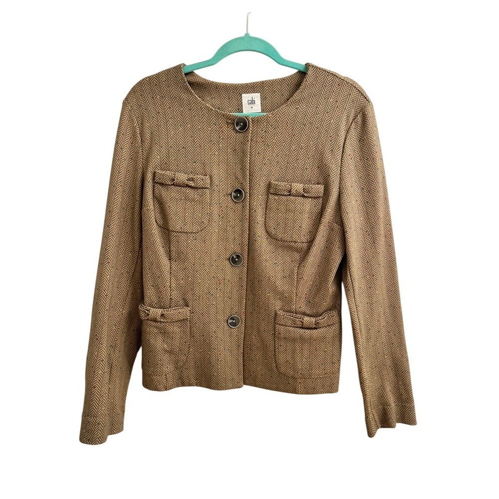 Cabi PENNY Brown Herringbone‎ Tweed Blazer Jacket Button Front Pockets Size M
